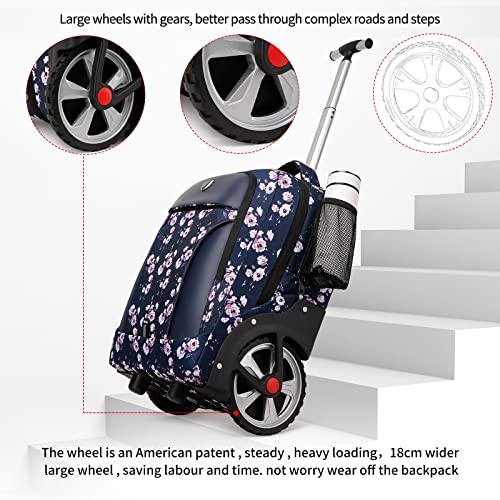 YH&GS Rolling Backpack Floral, Waterproof with Wheels for Business, College Student and Travel Commuter, Carry on Laptop Compartment, Fit 17 Inch Laptop, Wheeled Adults, 20inch - color: Floral