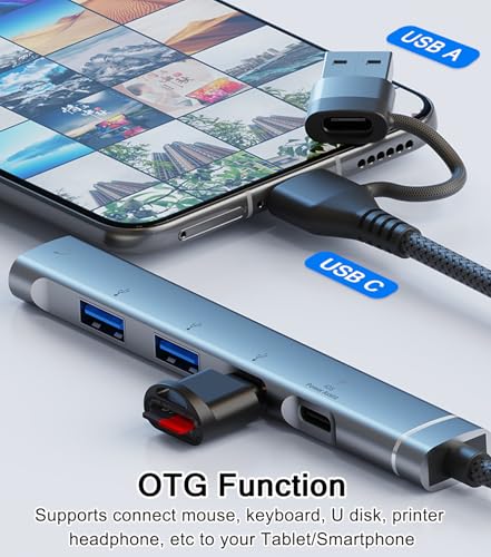USB C Hub USB 3.0 Hub with 3.5mm Headphone Aux Jack, 5-in-1 USB C to USB Adapter USB C Splitter with 15W PD, USB 3.0, USB 2.0, USB C Ports, USB C Dongle for MacBook Air/Pro,XPS,iMac,iPad Pro