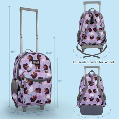 Tilami Rolling Backpack 18 inch Double Handle Wheeled Boys Girls Travel School Children Luggage Toddler Trip - color: Brown Unicorn