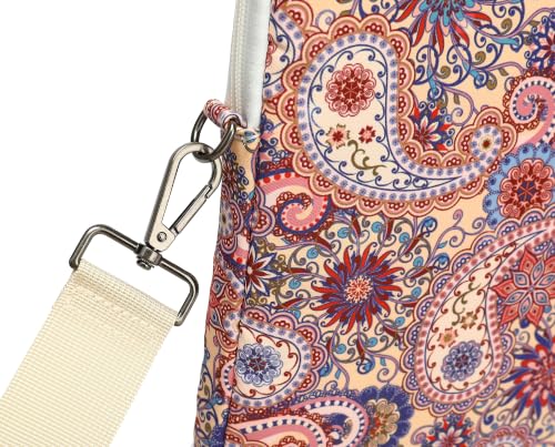 Laptop Bag, Messenger Shoulder Bag with Adjustable Strap Purple Paisley Floral - color: Black With White and Blue Floral Pattern
