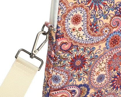 Laptop Bag, Messenger Shoulder Bag with Adjustable Strap Purple Paisley Floral - color: Black With White and Blue Floral Pattern