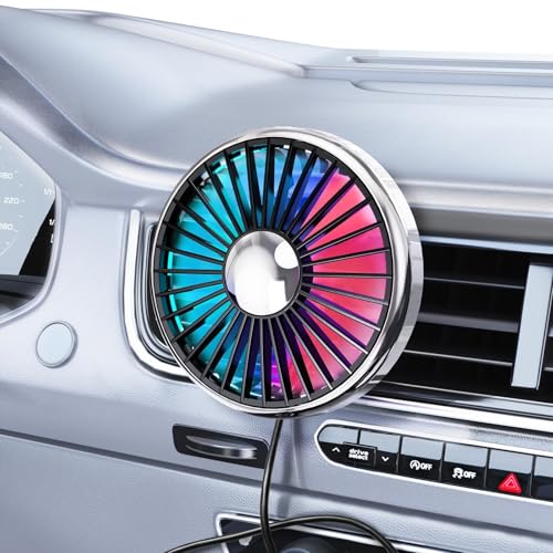 USB Car Fan for Air Vent, 360° Rotatable Clip On Cooling Fan with LED Light, Portable Vehicle Fan for Backseat, Truck, SUV, RV, Quiet Car Vent Fan for Summer Travel, Car Seat Cooling Fan,Black - color: Black