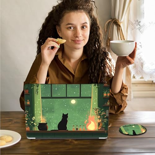 Laptop Skin Sticker Decal 15.6 Inch,12 13 13.3 14 15 15.6 in Laptop Netbook Skins for Notebook,Art Decal Removable Waterproof Scratch Resistant,Universal Vinyl Cover,Cat Green Window - color: Cat Green Window