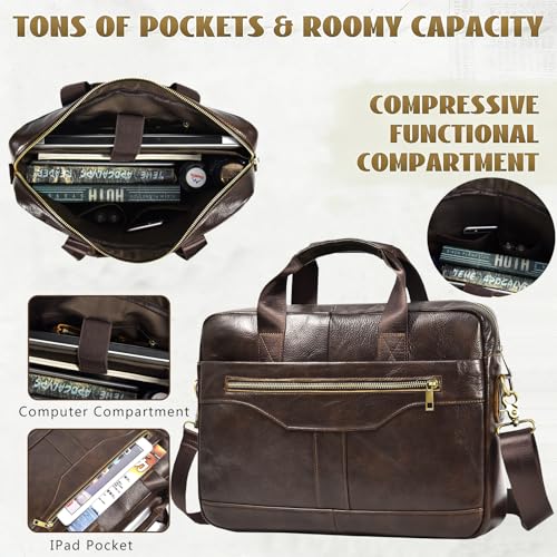 Leather Laptop Bag for Men Briefcase Fits 15.6 Inch Notebook Portable Shoulder Messenger Crossbody Bag for Travel Office - color: 17coffee