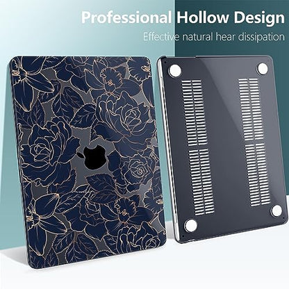 TWOLSKOO for MacBook Air 13 inch Case M5 2026 M4 2025 M3 M2 2024-2022 A3449 A3240 A3113 A2681, Plastic Hard Shell & Keyboard Cover & Screen Film for MacBook Air 13.6 inch Case, Elegant Roses - color: Elegant Roses X822