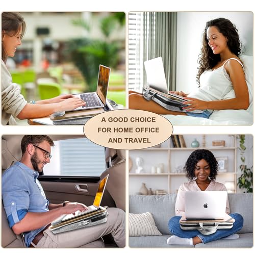 Lap Desk Laptop Bed Table: Home Office Portable Computer Lapdesk with Soft Pillow Cushion and Storage Bag - Wood Wide Writing Padded Tray for Work Gaming on Couch Fits up to 15.6 Inch