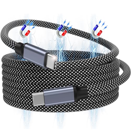 USB C Cable, 240W Magnetic USB C to USB C Cable 5ft, 5A Nylon Braided Fast Charging Type C Cable for iPhone 15/15 Pro/15 Pro Max Samsung S22 for iPad MacBook USB C Device (Black) | Tangle-Free Nylon Braided 5A Type C Charger Cord for iPhone 17/16 Pro/15 P
