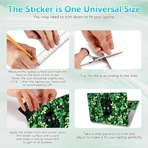 Laptop Skin Sticker Decal 12"-15.6" Universal Laptop/Notebook/Netbook Vinyl - Waterproof Scratch Resistant,Fits HP Dell Lenovo MacBook,2 Free Wrist Pads,Easy Apply & Remove,Cute Cat Grass - color: Cute Cat Grass
