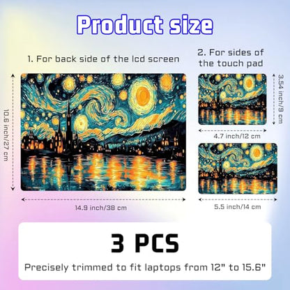 Universal Laptop Skin Sticker Decal, Compatible with MacBook HP Dell Lenovo 12"-15.6", Reusable Vinyl Notebook Cover 3PCS Set, High-Recognition Film-Starry Night Town - color: Starry Night Town