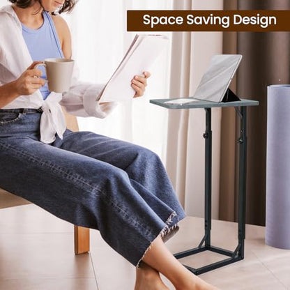 C-Shaped End Table for Couch, Adjustable Sofa Side Table with Sturdy Metal Frame, Small Space Rustic Gray TV Tray Table for Living Room, Bedroom, Bedside, Modern Functional Accent Furniture - color: Rustic Gray