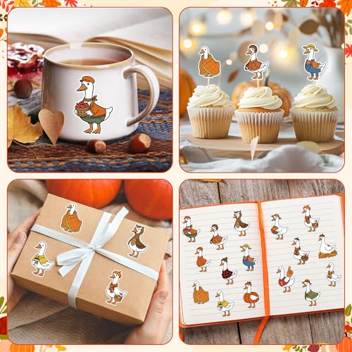 2 Rolls Autumn Silly Goose Sticker Self Adhesive Decals for Gift | Waterproof Vinyl Easy Peel for Laptop Water Bottle Scrapbook Journal Planner DIY Craft Supplies School Work Desk Locker Decor - style: Autumn Silly Goose