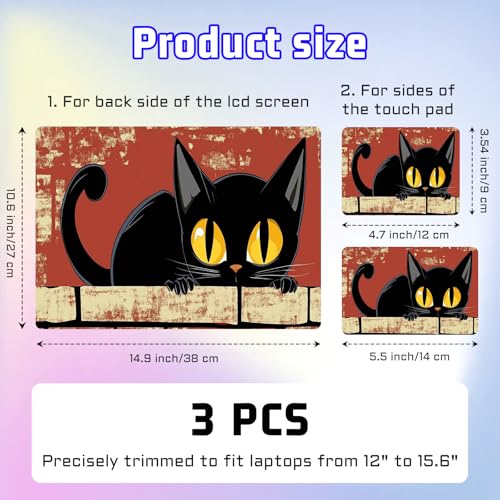 Universal Laptop Skin Sticker Decal, Compatible with MacBook HP Dell Lenovo 12"-15.6", Reusable Vinyl Notebook Cover 3PCS Set, High-Recognition Film-Cartoon cat Red wall - color: Cartoon cat Red wall