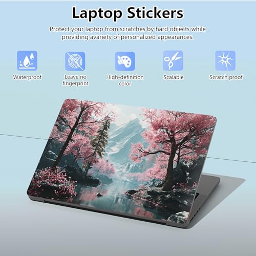 Universal Laptop Skin Sticker with 2 Wrist Pad Skins, Waterproof Scratch Resistant Vinyl Laptop Cover Decal, Cut to Fit for 11–15.6 Inch MacBook HP Dell Lenovo, Cherry Tree - color: Cherry Tree