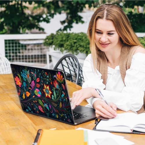 Laptop Skin Sticker Decal, Universal Reusable Vinyl Laptop Cover for 12" 13" 13.3" 14" 15" 15.4" 15.6" Notebook PC, Reusable Waterproof Scratch-Resistant with 2 Wrist Pads,Art Black Flowers - color: Art Black Flowers