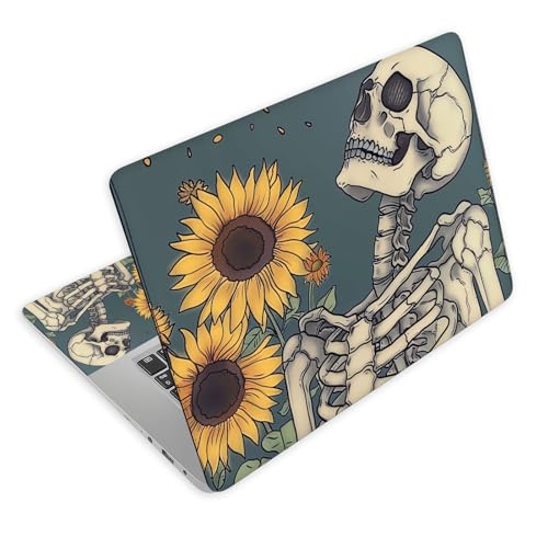 Universal Laptop Skin Decal, 3-Piece Vinyl Protector for 12 13 14 15.6" Notebook, Waterproof Anti-Scratch, Easy Trim & Bubble-Free Finish, Skeleton and Sunflowers - color: Skeleton and Sunflowers