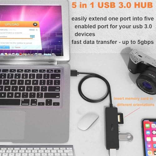 USB Hub 3.0 Splitter, TSUPY USB 3.0 Hub Multi USB Adapter Port Expander with 4ft Cable, SD/TF Card Reader & 3 USB 3.0 Ports Compatible for PC, Laptops, Surface Pro, MacBook, iMac Pro - size: 4 FT