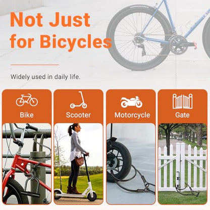 Security Cable with Loops, 12MM Heavy Duty Lock Cable, 4FT 7FT 10FT 15FT 25FT 30FT Vinyl Coated Rust-Proof Flexible Steel Bicycle Security Cable for Motorcycle, Furniture, Gates (Black, 30FT) - size: 30FT