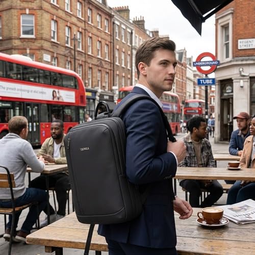 Tzowla Business Commute Laptop Backpack Fit 17.3 Inch Laptop,Slim & Expandable Waterproof Work Backpacks with Luggage Strap,Travel Lightweight Bag Gift for Men Women(Black) - color: Black