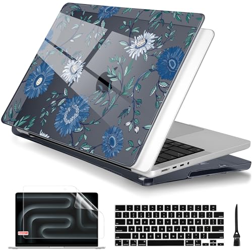 Batianda Case for New MacBook Pro 16 inch 2026 M5 2024 2023 2021 Release with M4 M3 M2 M1 Pro/Max Chip,Slim Lightweight Protective Shell with Creative Pattern with Keyboard Cover Protector, Florals - color: Flowers and leaves