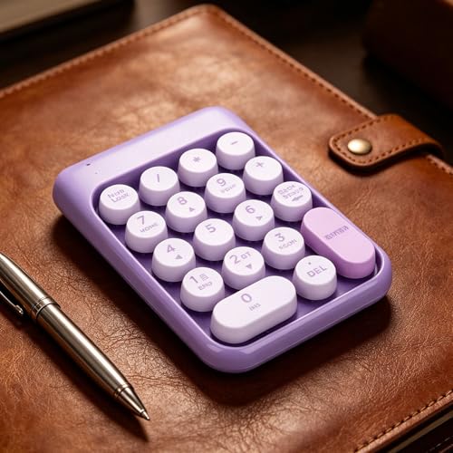 XUMIUZIY Wireless Number Pad, 2.4G / Bluetooth Numeric Keypad with Concave Dot Keycap, 18 Keys Mini Financial Accounting Number Keyboard for Laptop, PC (Purple) - color: Purple