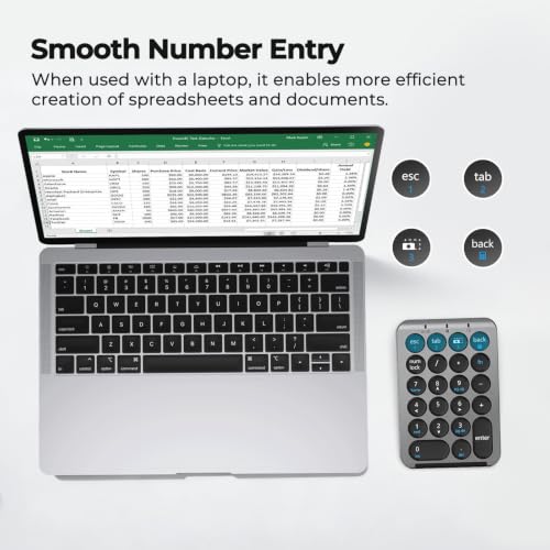 iClever Bluetooth Number Pad, 22 Keys Wireless Numeric Keypad, Rechargeable Mini Portable Numpad with Custom Stickers, Financial Accounting, Data Entry, Compatible with Laptop, Mac, Surface Pro, PC - color: Grey / Black