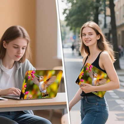 Universal Laptop Skin Sticker Decal, 12"-15.6" Aesthetic Vinyl Wrap, Hummingbird Pink Flowers Waterproof Notebook Cover Art Protector for MacBook HP Dell Lenovo, Fits 13" 14" 15" 15.6" - color: Hummingbird Feeding Pink Flowers