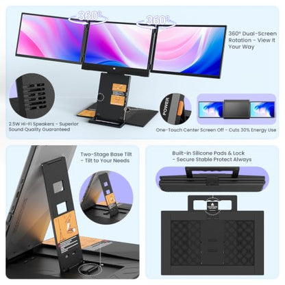 Hyangin Triple Screen Laptop Monitor Extender 15.6", 2026 Upgraded One Cable Connection Portable Quad Monitor, 1200P Portable Triple Monitors for Laptop, Compatible with Windows/Mac/Chrome OS/Phones - style: Quad Screen