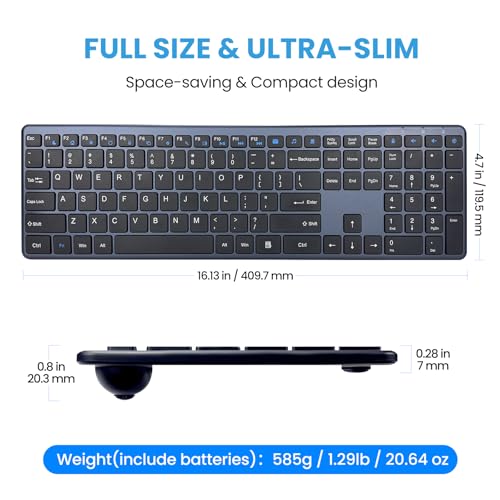 Wireless Keyboard-2.4G Ultra Slim Quiet Full Size USB PC Computer Keyboard,19 Multimedia Keys,Number Pad,Plug&Play,Lag-Free Ergo,Long Battery Life for Desktop,Laptop,Smart TV,MAC,Windows,QWERTY
