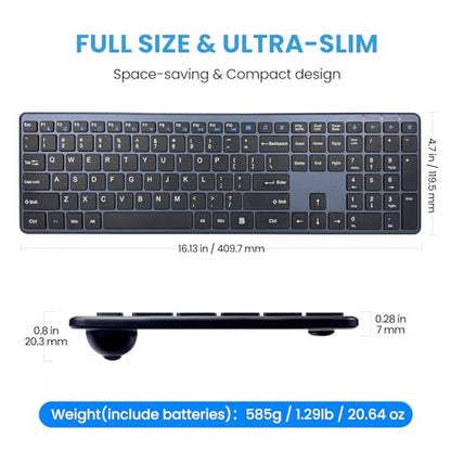 Wireless Keyboard-2.4G Ultra Slim Quiet Full Size USB PC Computer Keyboard,19 Multimedia Keys,Number Pad,Plug&Play,Lag-Free Ergo,Long Battery Life for Desktop,Laptop,Smart TV,MAC,Windows,QWERTY