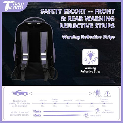 NEW TILAMI 18 Inch Rolling Backpack with Lunch Bag for Girls Boys School | 6-Wheel Stair-Climbing Girls Boys Carry-on Suitcase Water-Resistant Adjustable Trolley Handle Wheels School Travel Camping - color: Mood Map