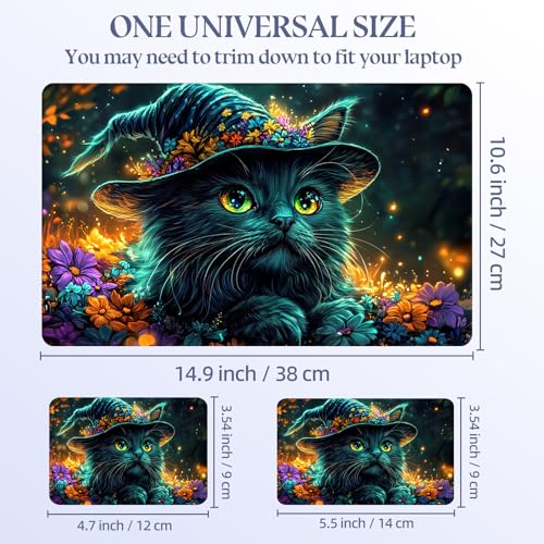 Universal Laptop Skin Sticker Decal,15.6 Inch Laptop Vinyl Cover for 13" 14" 15.6" Laptop,Scratch-Resistant Waterproof Protector Wrap,Reusable with Wrist Pads,Witch Hat Cat - color: Witch Hat Cat