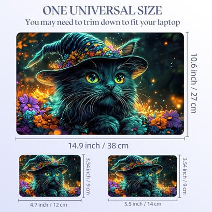 Universal Laptop Skin Sticker Decal,15.6 Inch Laptop Vinyl Cover for 13" 14" 15.6" Laptop,Scratch-Resistant Waterproof Protector Wrap,Reusable with Wrist Pads,Witch Hat Cat - color: Witch Hat Cat