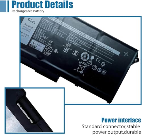 WY9DX Laptop Battery Replacement for for Dell Latitude 5420 5520 Precision 15 3560 Series RJ40G 01K2CF 075X16 0WK3F1 0M3KCN 005R42 11.4V 42Wh 3500mAh 3-Cells - size: 8.14*4.15*0.2 inch WY9DX