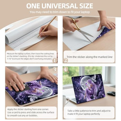 Universal Laptop Skin Sticker for 12/13/14/15.6 Inch Laptops, Reusable Vinyl Laptop Decal Cover, Waterproof Scratch Resistant Notebook Skin with 2 Wrist Pads,Moonlight Fairy - color: Moonlight Fairy