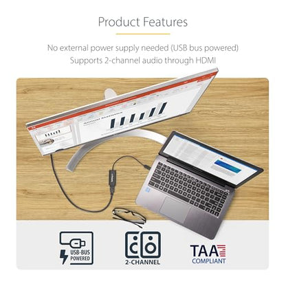 StarTech USB-A 3.0 to HDMI Converter, 1080p60, Windows Driver Required, TAA | USB 5Gbps, Single monitor, 2ch audio, Full HD, Windows X86/X64/ARM only, No macOS ChromeOS or Linux