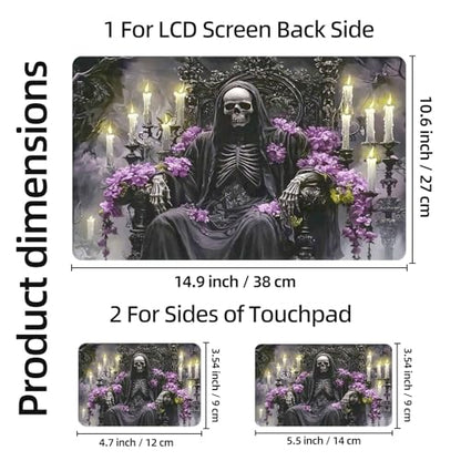 Aesthetic Laptop Skin Sticker, Skeleton on Flowered Throne Waterproof Vinyl Laptop Decal, Removable Bubble Free, Reusable Protective Cover for 13 14 15 15.6 Inch - color: Skeleton on Flowered Throne