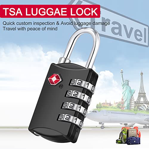 ZHEGE Luggage Lock, TSA Approved Travel Lock, 30In Flexible Cable (Black) | 4 Digit Combination Padlock for Suitcase, Backpack, Cabinet, Drawer - color: Black1-Cable, size: 4 Digit Padlock
