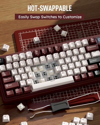 RK ROYAL KLUDGE M100 Wireless Mechanical Keyboard w/Screen & Dual Knobs, Tri-Mode Gasket Mount Gaming Keyboard with Number Pad, Hot Swappable Cream Switch, Red - color: Red