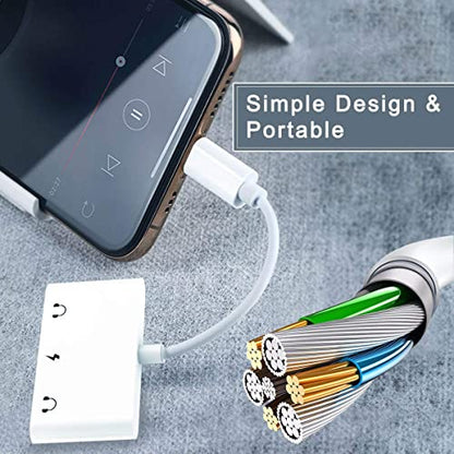INVERSE NET 3 in1 Lightning to 3.5mm Headphone Adapter for iPhone | Dual Earphone Jack Audio and Charging Adapter, Headphone Splitter for iPhone 14/13/12/11/XS Max/XR/8/7 Plus/6/iPad