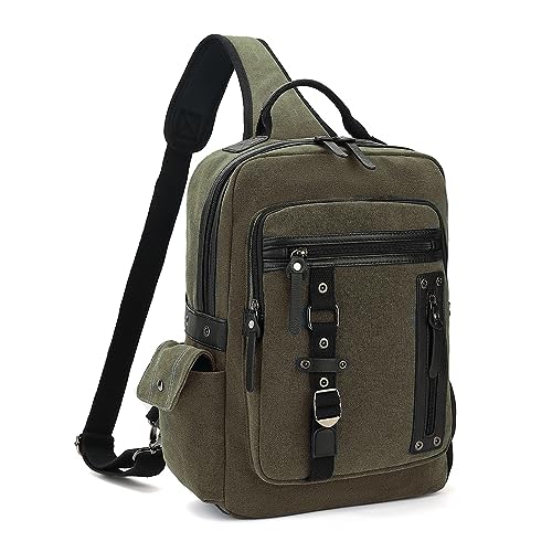 Vintage Messenger Bag, Canvas Backpack for Travel, Men's Shoulder Bag, Dual-use Bag for Hand Carry and Crossbody Carry - color: A-green