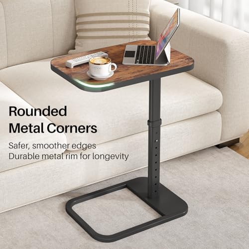 Kitstorack Upgraded TV Tray Table with Panel Lock, 90° Flip-Over Design & Adjustable Height, Sofa Arm Side Table for Eating, Laptop, Couch, Bed, or Small Spaces, Brown - color: Brown, style: Auto-locking