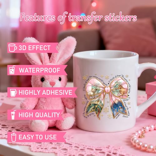 Rngmsi UV DTF Cup Wrap - 30 Pcs Bible Verse Bow UV DTF Stickers for 16 OZ Christian Inspirational Cross Waterproof UVDTF Transfer Decals for Glasses Cups Mug DIY Crafts - style: Bible Verse Bow