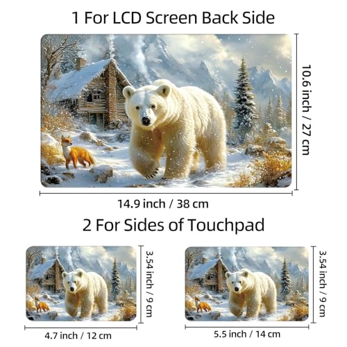 Universal Laptop Skin Sticker Decal, 12"-15.6" Aesthetic Vinyl Wrap, Polar Bear Fox Winter Waterproof Notebook Cover Art Protector for MacBook HP Dell Lenovo, Fits 13" 14" 15" 15.6" - color: Polar Bear Fox Winter