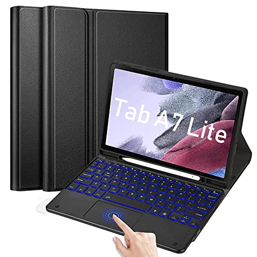 Backlit Touchpad Keyboard Case for Galaxy Tab A7 Lite 8.7" 2021 (SM-T220/T225), PU Leather Stand Cover with Magnetically Detachable Bluetooth Keyboard for Galaxy Tab A7 Lite 8.7 Inch,Black