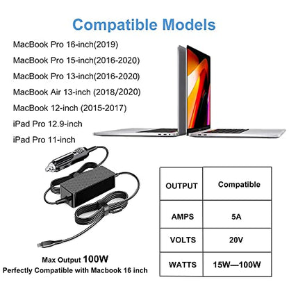 KFD 100W USB C Laptop Car Charger 12V-24V DC Adapter for MacBook Pro/Air,Hp,Dell,Surface,Lenovo Samsung,LG,Acer,Asus Rog G16 Flow X13 Z13,MSI Titan 18 17,DJI Mini 4/Mavic 3/Air 3 Type C Power Supply