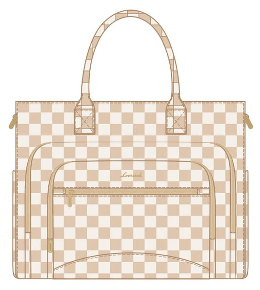 LOVEVOOK Lunch Tote Bag for Women, 3 in 1 Work Bag with Insulated Lunch Compartment, 15.6inch Laptop Bag with Large Cup Holder for Office, College, Casual,Teacher,Nurse - color: Checkered corduroy fabric, size: 15.6 inch with Lunch Compartment