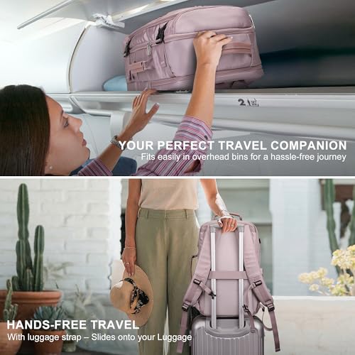 Travel Backpack Carry On Everyday Laptop Backpack Fits 16" Laptop | Flight Approved Luggage Backpack for Men Women, Suitcase-Style Main Pocket, Laptop Compartment, USB Port, for Travel, Daily - color: Ashen Purple
