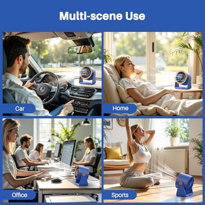 Ausic Powerful Desk Fan Rechargeable Battery Powered, 15200mAh Small Turbo Bedside Fans for Cooling and Sleep, Personal USB Fans With LED Light, Digital Display, 105° Tilt, 0-100% Speed - color: Blue