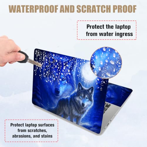 PLIGREAT Laptop Skin Sticker Decal, 12" 13" 13.3" 14" 15" Laptop Decal Cover Universal PVC Skin Stickers Cover Art Decal Reusable Notebook Protector, Cool Wolf