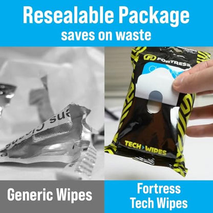 Fortress Electronic Wipes With Microfiber Cloth (25 ct.) To-Go Tech Wipes for Screens, Phones, Keyboards, TV Monitors, Computer Screens, and More [Travel Size] Skin-Safe - style: With Microfiber Cloth
